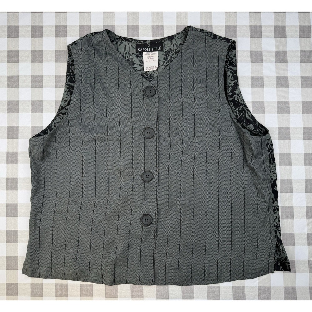 Minimalist Vintage Vest Button‎ Front Olive Career Core Size 14